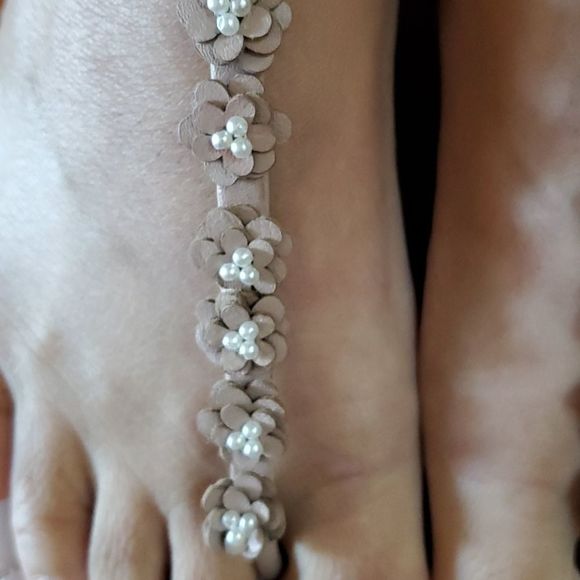 Marc Fischer Nude Pink Floral Pearl detail sandals - Picture 6 of 8